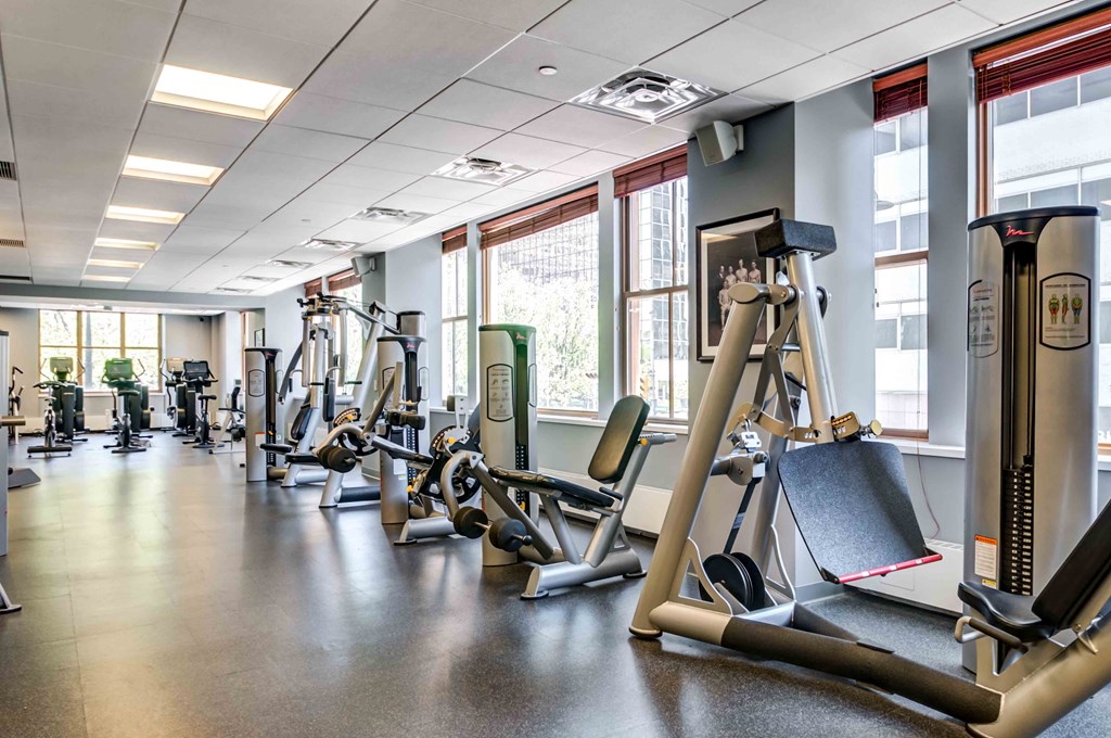 Strength training machines in fitness center