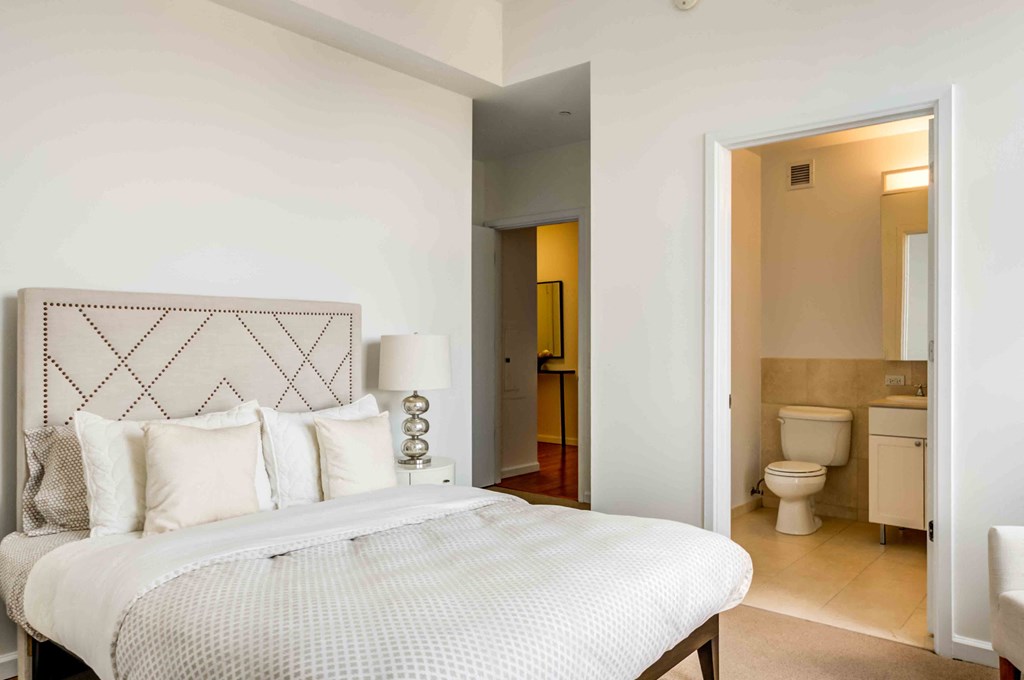 Model apartment bedroom and bathroom