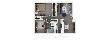 Two-bedroom apartment floor plan at Elliot Norcross Apartments Norcross Georgia