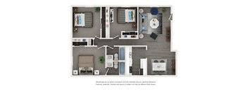 Three-bedroom apartment floor plan at Elliot Norcross Apartments Norcross GA