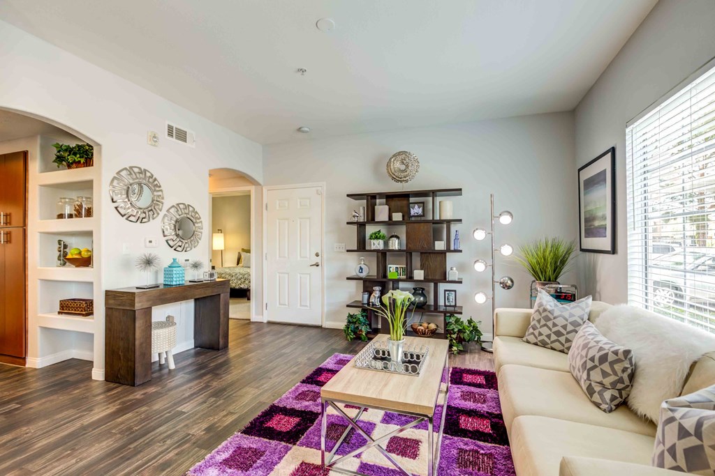 a living room with a couch and a coffee table