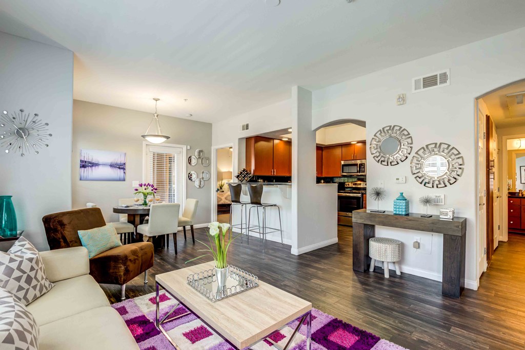 a living room with a couch and a table