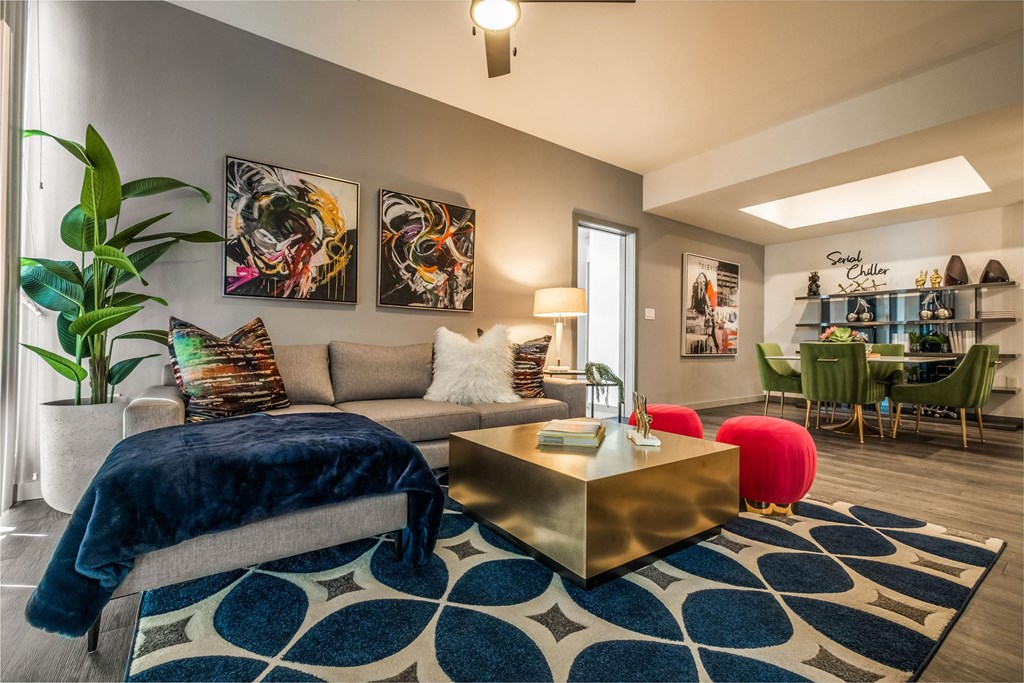 a living room with a couch and a coffee table