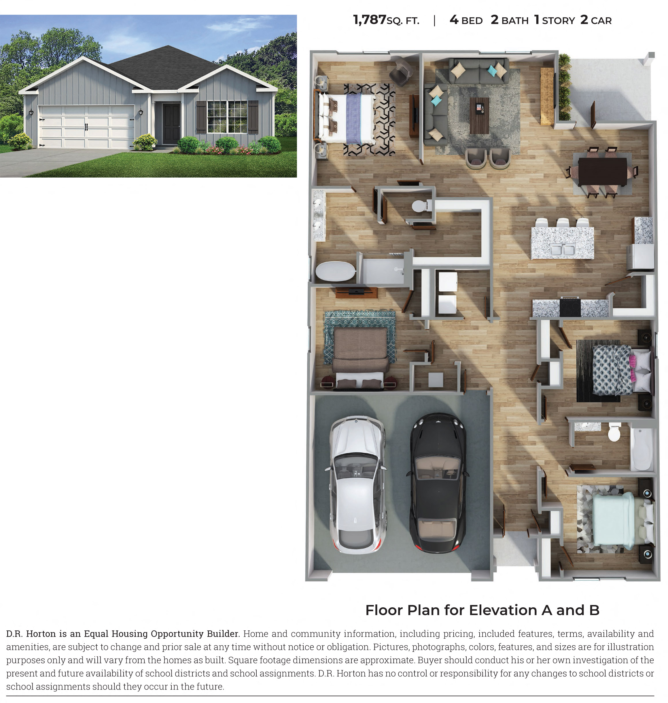 PLAN 1787, 4 Bed 2 Bath Floor Plan at Emerald Lakes South, Mississippi