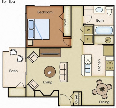 1 Bedroom 1 Bathroom Floorplan