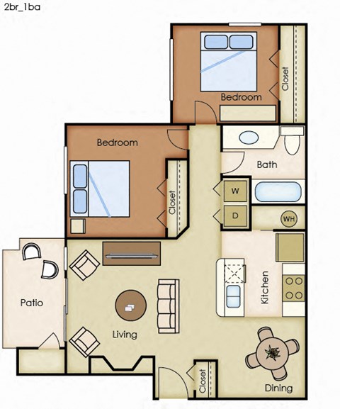 2 Bedroom 1 Bathroom Floorplan