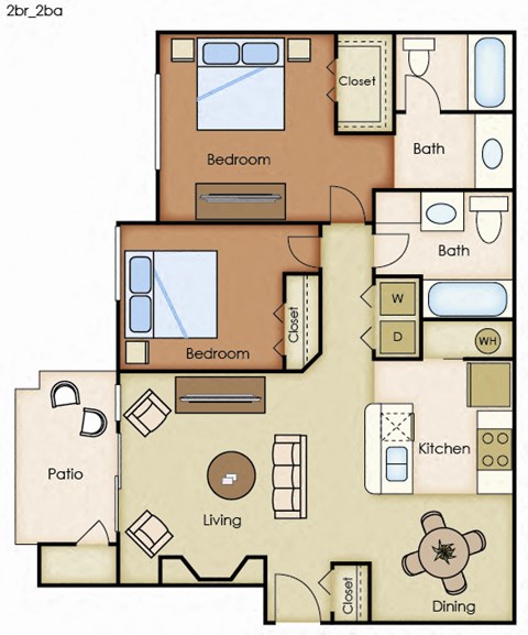 2 Bedroom 2 Bathroom Floorplan