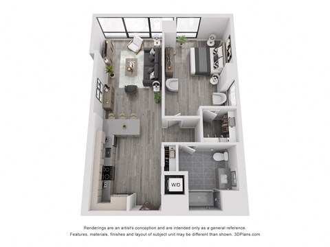 a 1 bedroom floor plan with a bathroom and a living room