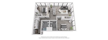 two bedroom two bath apartment 3D floor plan image 1241 square feet