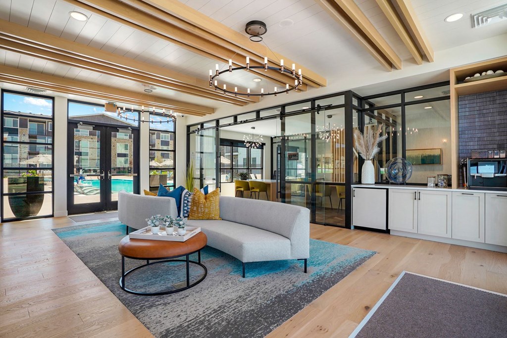 a living room with a couch and a coffee table