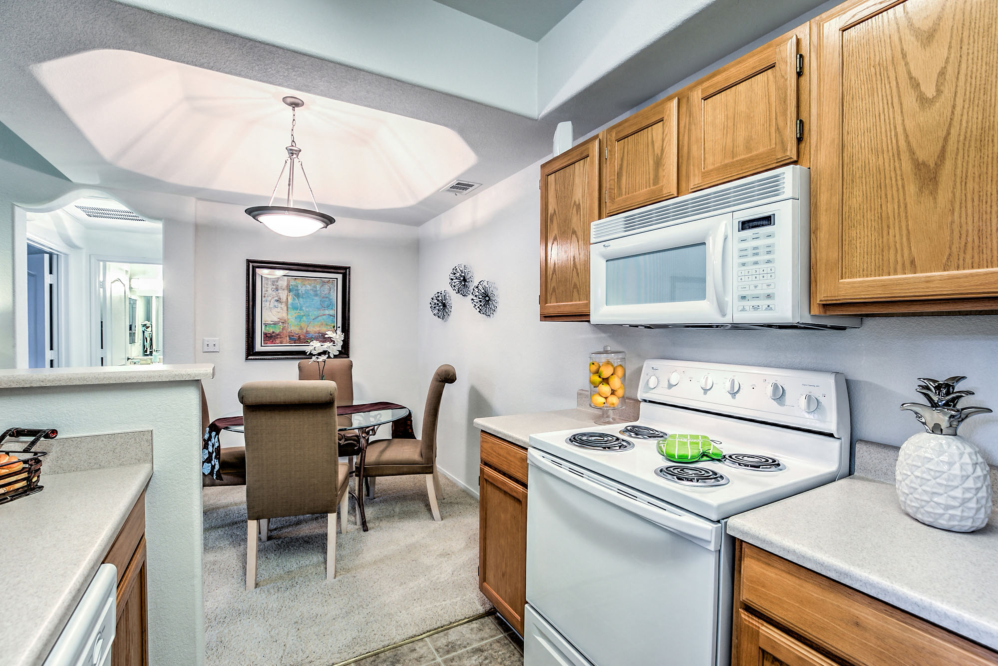 Dining room with view to kitchen
