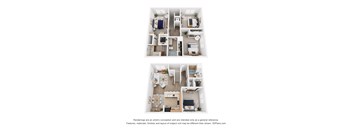 Two floor plans of a house with a kitchen, living room, and bedrooms.