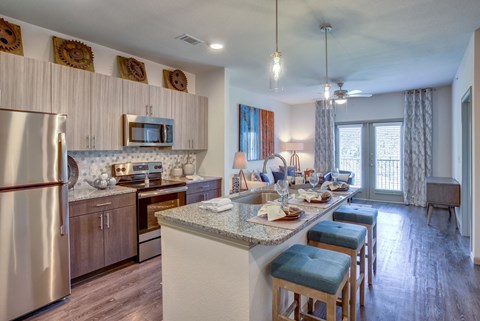 Luxury apartment kitchen in North Georgetown TX at Williamson at the Overlook near I-35