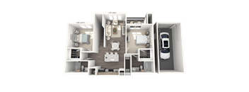 Spacious 2 bedroom apartment floorplan in North Georgetown TX near Austin, 1,105 sq ft
