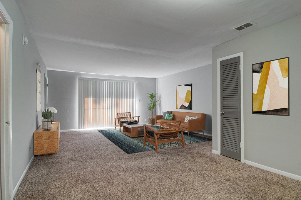 Spacious living room with modern design at Estuary apartments in Atlanta, GA 30341, near Chamblee and Brookhaven.