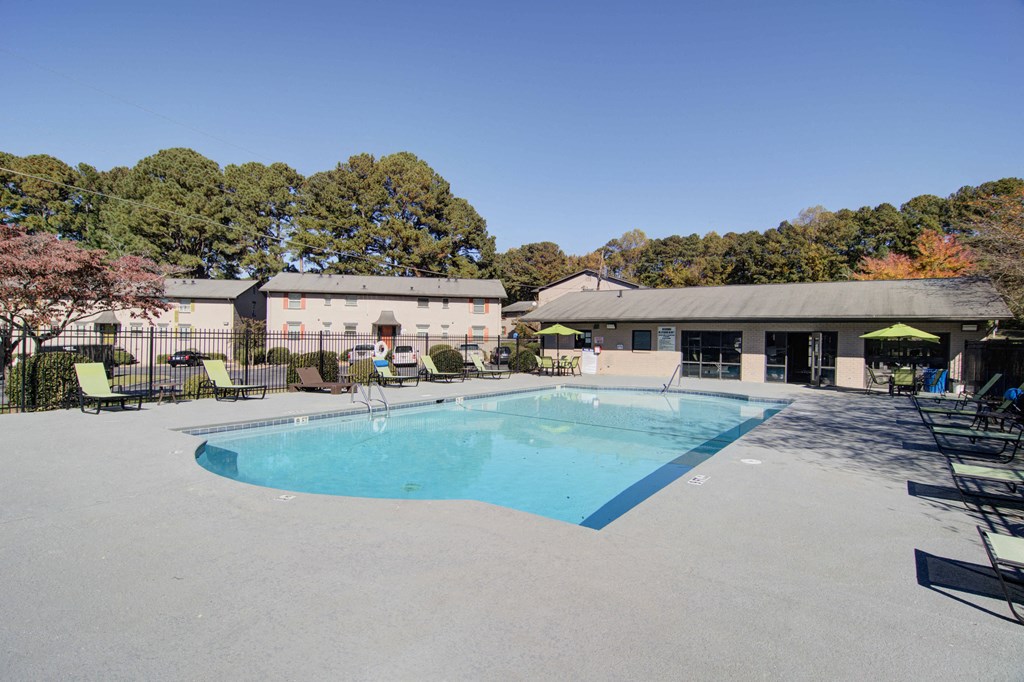 Sparkling resort-style swimming pool at Estuary apartments in Atlanta, GA 30341, near Chamblee and Brookhaven.