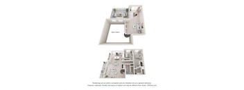 A 3D floor plan of a house with a kitchen, living room, and bathroom.