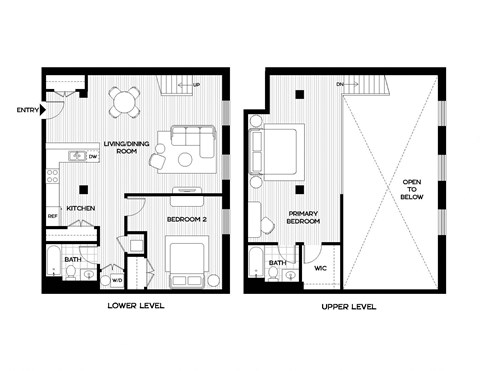 two floor plans of the lower and upper floors of a house