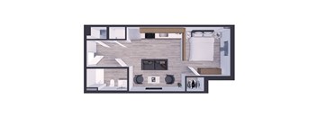 Miami Beach Apartments – The Anamar at Collins Park – 3D rendering of our 1 bedroom 1 bathroom 481 Sq. Ft. Apartment