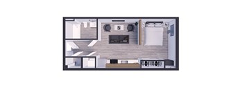 Pet-Friendly Apartments In Miami Beach, FL – The Anamar at Collins Park – 3D Floorplan of our 1 bedroom, 1 bathroom 501-513 Sq. Ft. Apartment