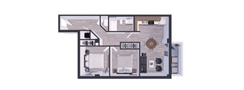 Apartments In Miami Beach, FL for Rent – The Anamar at Collins Park- 3D Floorplan of our 2 bedroom 1 bathroom 807 Sq. Ft. Apartment