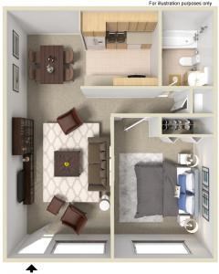 One Bedroom-1 Bath Floorplan 1 Bed - 1 Bath |700 sq ft Floorplan at Fernwood Grove Apartments