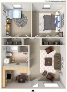 Two Bedroom-1 Bath Floorplan 2 Bed - 1 Bath |920 sq ft Floorplan at Fernwood Grove Apartments