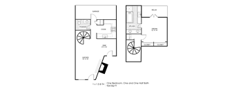 1BR/1.5 BA 924 sq. ft.