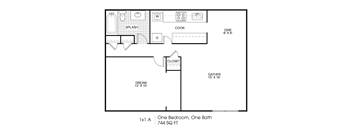 1BR/1BA 744 sq. ft.