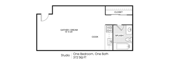 1BR/1BA 372 sq. ft.
