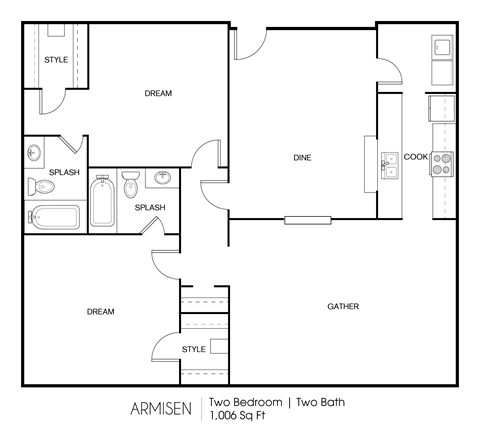 2BR/2BA 1,006 sq. ft.