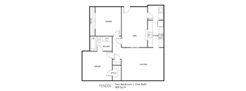 2BR/1BA 909 sq. ft.