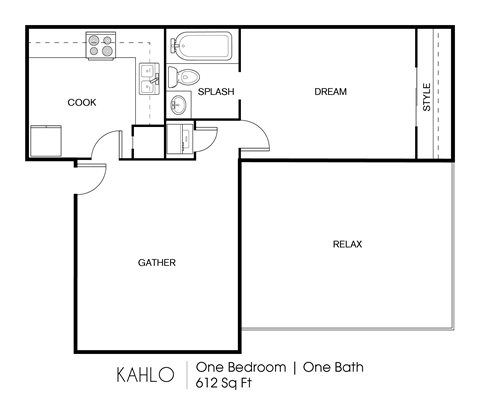 1BR/1BA 612 sq. ft.
