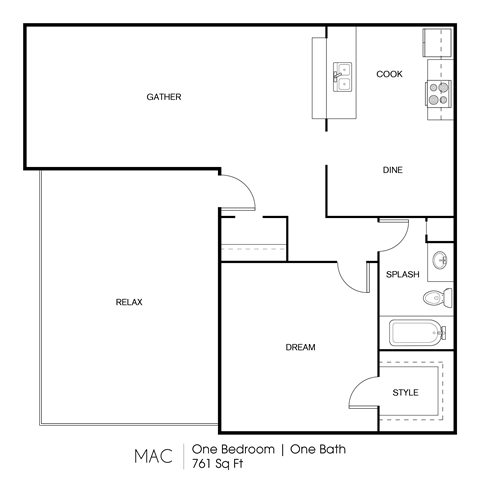 1BR1BA 761 sq. ft.