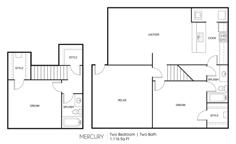 2BR/2BA 1,116 sq. ft.