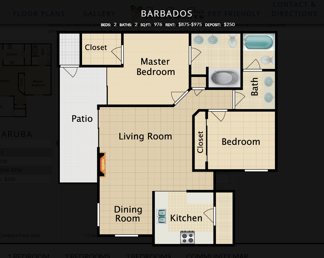 Barbados, 2 br, 2 ba, 976 sq. ft.