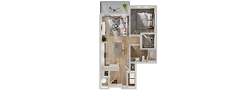 1 bedroom 1 bathroom floorplan at AlfaCharlie