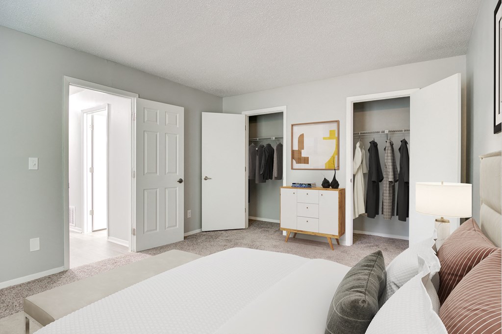Spacious bedroom with closet at Forest Glen apartments in Austell, GA 30106, near South Cobb County and Douglasville.