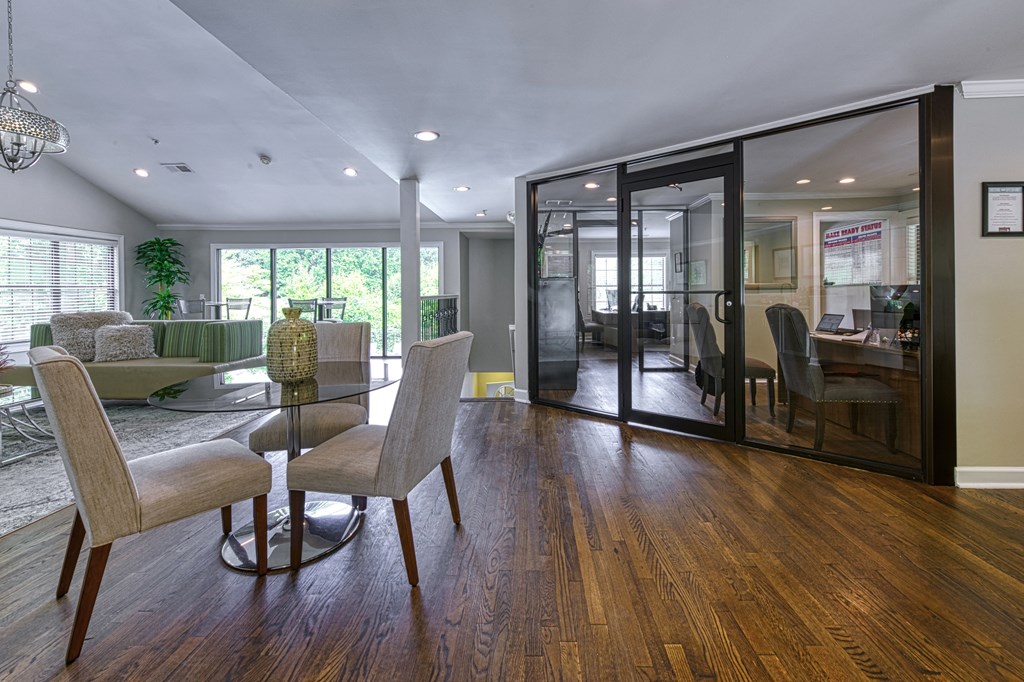 Leasing office with comfortable seating area at Forest Glen apartments in Austell, GA 30106, near South Cobb County and Douglasville