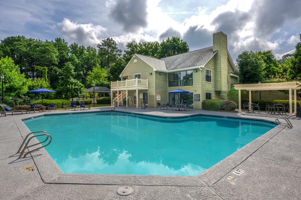 Outdoor swimming pool at Forest Glen apartments in Austell, GA 30106, near South Cobb County and Douglasville.