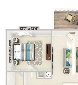 3d furnished 1 Bed 1 Bath 909 square feet floor plan Cypress