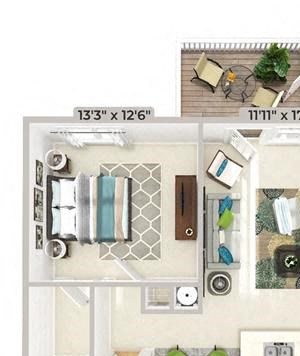 3d furnished 1 Bed 1 Bath 824 square feet floor plan Magnolia