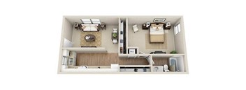 Brookview Apartments 1b1b 3D Floor Plan