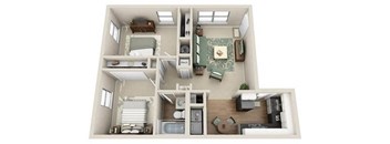 Brookview Apartments 2b2b 3D Floor Plan
