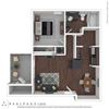 1 Bed 1 Bath 689 square feet floor plan THE AZALEA 3d furnished