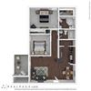 2 Bed 2 Bath 960 square feet floor plan THE HYDRANGEA 3d furnished