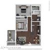 2 Bed 1 Bath 880 square feet floor plan THE WISTERIA 3d furnished