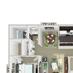 2 Bed 2 Bath 973 square feet floor plan Granger