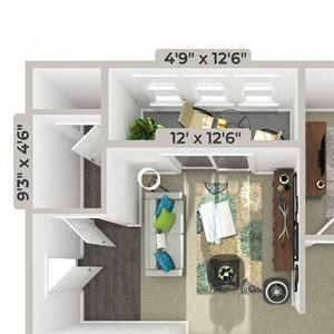 1 Bed 1 Bath 774 square feet floor plan LaFayette