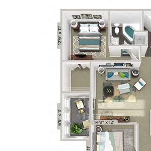 3 Bed 2 Bath 1278 square feet floor plan Madison